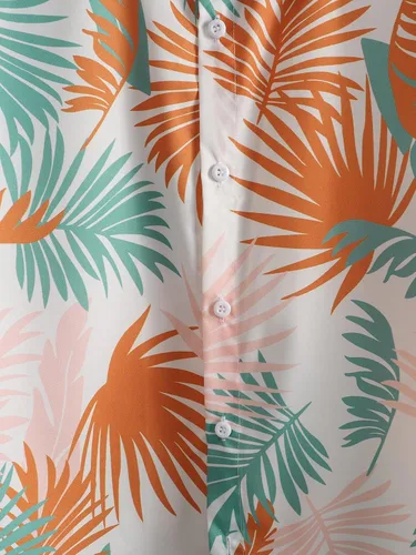 Vista 4 de SHENHE Camiseta de manga corta con botones y estampado tropical para hombre