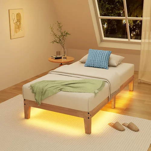 Vista 10 de Awesofurni Marco de Cama Individual, Plataforma de Cama de Madera Maciza de 12 Pulgadas con Listones de Madera, Marco de Cama de Madera con Acabado