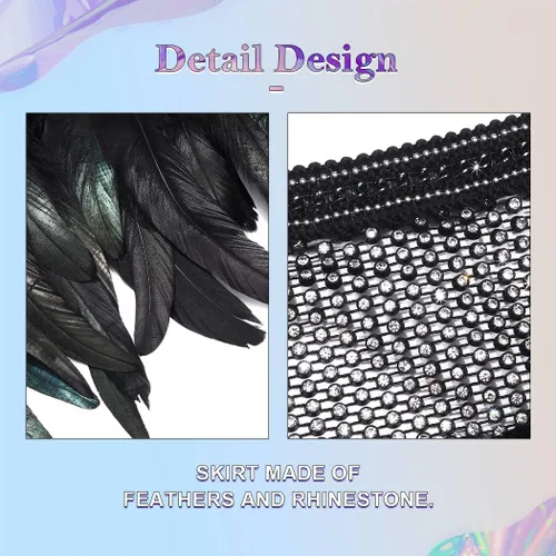 Vista 4 de Nicute Falda de vientre de plumas negras con diamantes de imitación, falda de baile de tul en capas, falda ajustable para mujeres y niñas, Negro
