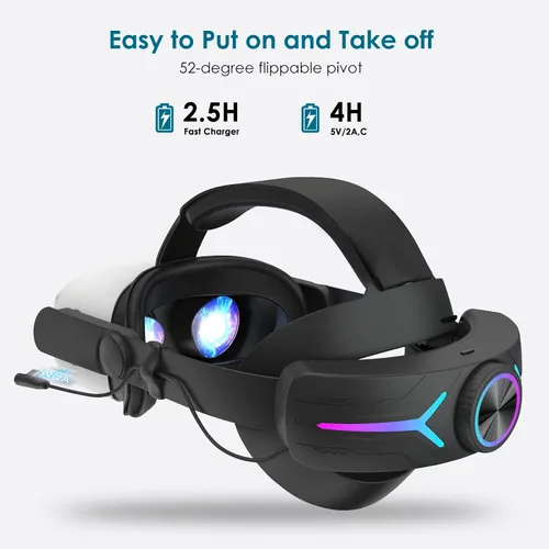Vista 8 de Head Strap Battery Pack for Oculus Quest 2, Replacement Elite Strap 8000mAh Rechargeable Battery PC Accessories, Adjustable Headset with LED
