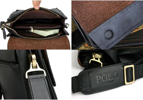 Vista 3 de Bolso de mensajero clásico vintage de cuero para el hombro bolsos cruzados de negocios maletín de piel compuesta bolso casual Negro