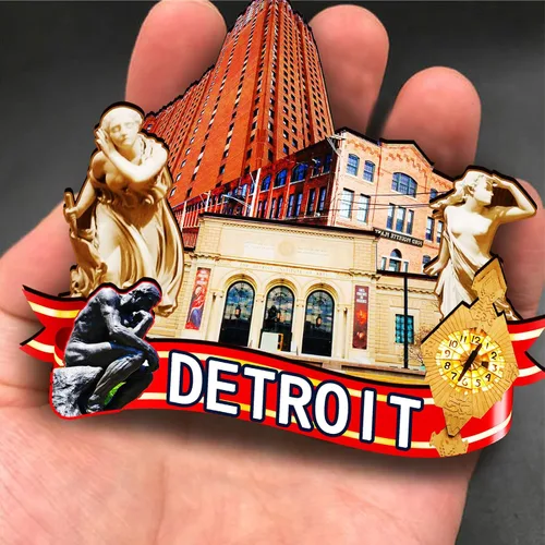 Vista 4 de Imán de madera de Detroit de Estados Unidos 3D para nevera, recuerdos coleccionables, decoración hecha a mano, artesanías 2