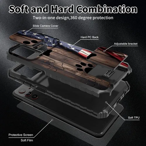 Vista 5 de Funda para teléfono Samsung Galaxy A15 5G con protector de pantalla con cubierta deslizante para cámara y soporte de doble capa híbrida resistente a