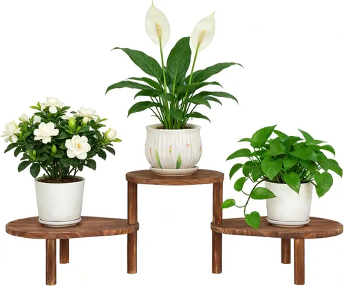Vista 9 de Estante de plantas cóncavo de interior, soporte de plantas ovalado deformable de 3 niveles, soporte largo para macetas para múltiples plantas