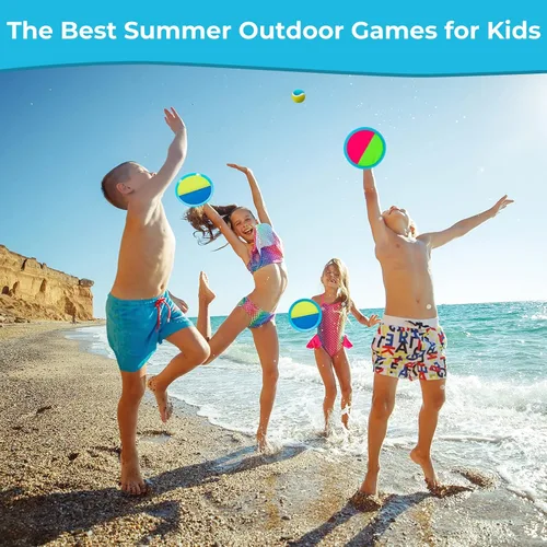 Vista 5 de Juegos al aire libre, juego de lanzamiento y pelota con 6 paletas y 3 pelotas, juegos de patio perfectos para niños de 4 a 8 años, regalos de Pascua