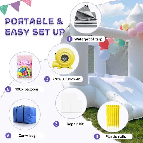 Vista 4 de iLink-outer Casa de rebote blanca para niños con soplador de bola deslizante Oxford White Castle 108 x 108 x 84 pulgadas, regalo de fiesta