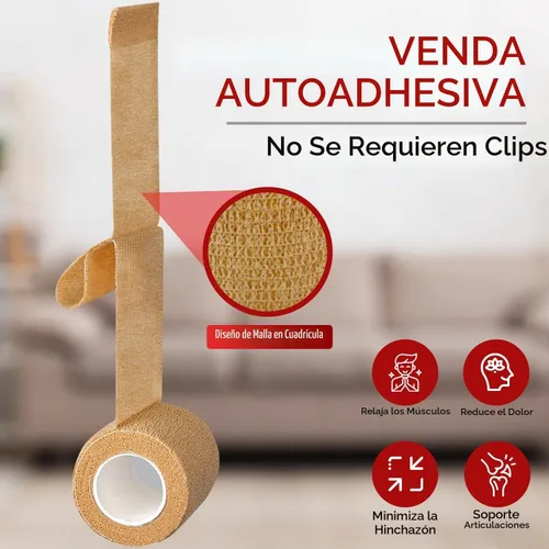 Vista 2 de HEALQU Vendaje autoadhesivo – Cinta cohesiva para atletismo y deportes – Cinta médica autoadhesiva de 1 pulgada x 5 yardas, vendajes elásticos