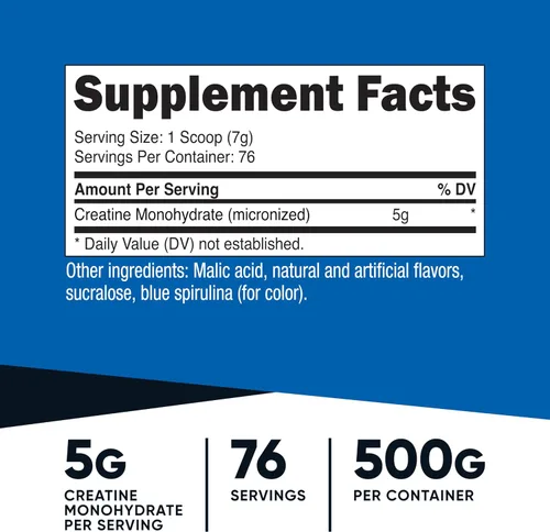 Vista 2 de Nutricost - Polvo de Monohidrato de Creatina (sabor Frambuesa Azul), 500 Gramos (1.1 LBS)