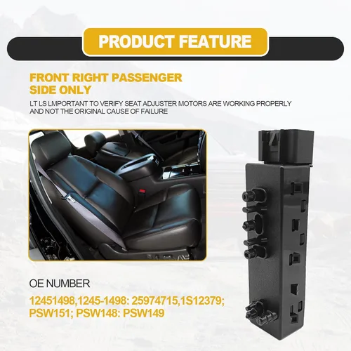 Vista 6 de Interruptor de ajuste de control de asiento eléctrico de 8 vías para pasajero delantero derecho compatible con GMC Sierra Yukon Chevrolet Avalanche