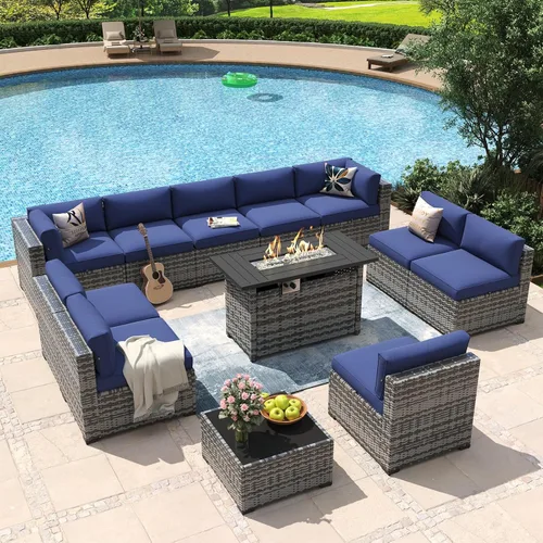 Vista 30 de Aoxun - Juego de 7 piezas de muebles de patio de mimbre de ratán, conjunto de sofá modular para conversación de patio con mesa de café y cojines