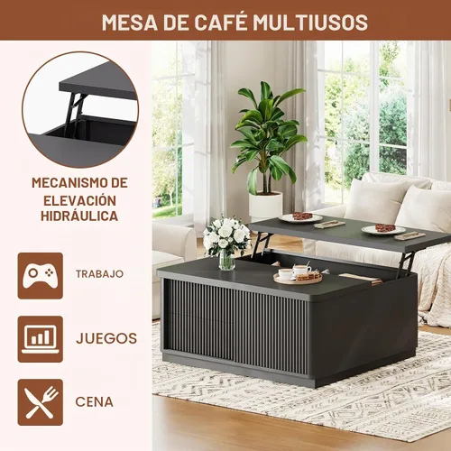 Vista 6 de Itaar Mesa auxiliar elevable de 39.4 pulgadas con almacenamiento, mesas de centro estriadas para sala de estar, mesa de centro cuadrada con gran