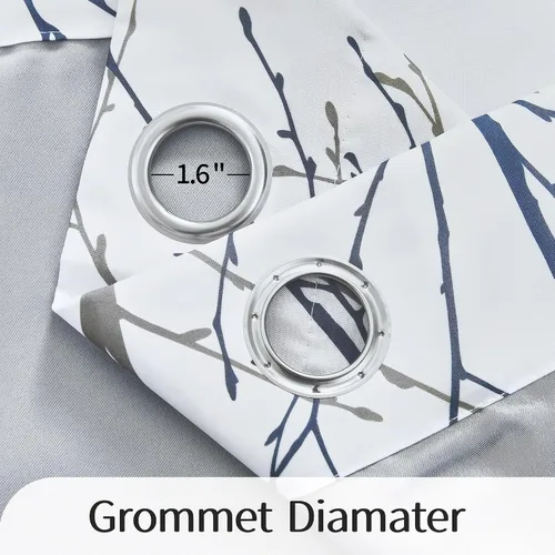 Vista 4 de FMFUNCTEX Cortinas 100% Opacas Azul Blanco con Forro de Árbol para Dormitorio, Cortinas de 63 Pulgadas de Largo con Patrón de Ramas para Sala