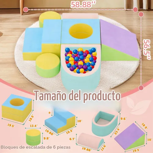 Vista 2 de Juguetes de escalada para niños pequeños para interiores, bloques de escalada de espuma para bebés de 6 piezas con pozo de bolas, juego suave