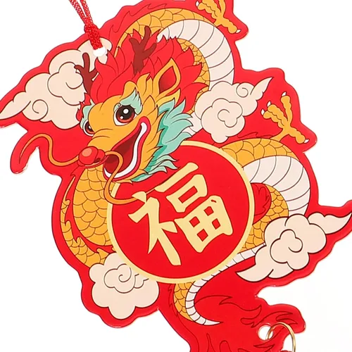 Vista 9 de VILLCASE 6 piezas de adornos de año nuevo chino 2024 año del dragón colgante tradicional de la suerte mascota zodiaco borla encanto para festival