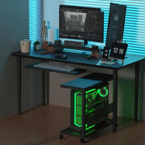 Vista 7 de Moricher - Soporte de torre de computadora - Altura ajustable de 2 niveles ATX, soporte de PC con estante para impresora y tablero de clavijas