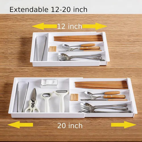 Vista 2 de Organizador de cajones de plástico para oficina, baño, dormitorio, cocina, escritorio, 1 capa más bandeja de almacenamiento blanca, expandible