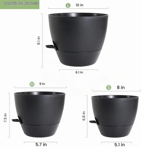 Vista 2 de WSMKSZ Macetas de riego automático medianas de 10/9/8 pulgadas, macetas con agujeros de drenaje de malla para plantas de jardín de interior y Negro