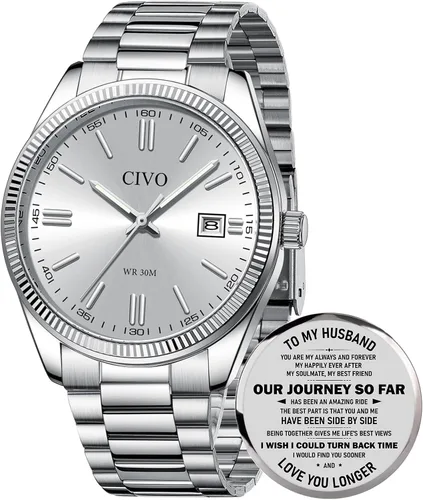 Vista 16 de CIVO Analog Mens Watches Silver: Wrist Watches with Date Easy to Read - Dress Stainless Steel Watch for Men Gifts for Husband Father at Birthday