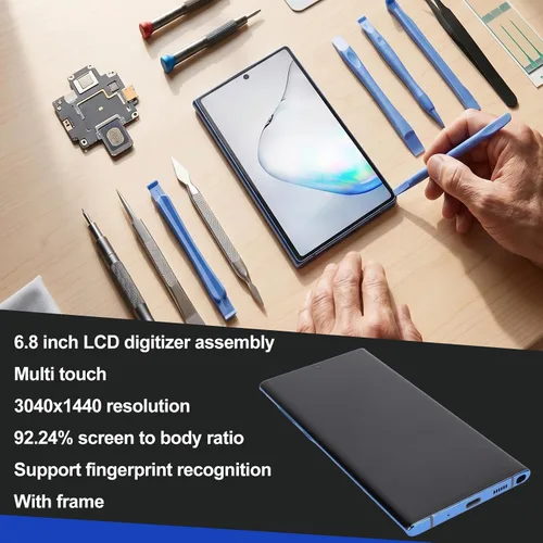 Vista 2 de Reemplazo de pantalla de teléfono para Galaxy Note 10 Plus, pantalla AMOLED de 6.8 pulgadas con soporte de huellas dactilares, ensamblaje