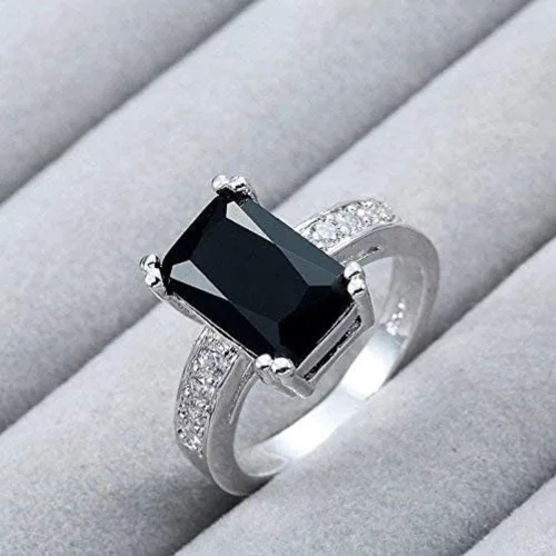 Vista 3 de Xiaomei Anillo de compromiso de boda de plata de ley 925 con circonita para hombre y mujer, talla 6-11