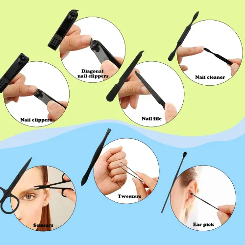 Vista 4 de Juego de manicura, cortaúñas, herramientas de cesta de Pascua, suministros de pedicura, cortaúñas para mujeres y hombres, cortaúñas de uñas 8 en 1