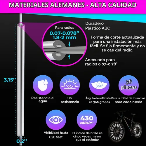 Vista 2 de LOOM® Juego de reflectores de radios para bicicleta, 36 piezas, 3.1 in