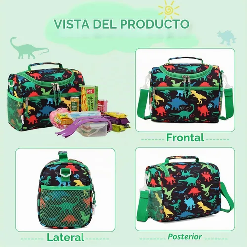 Vista 7 de RAVUO Bolsa de almuerzo para niños, reutilizable, aislada, lindo kit de comida térmica para niños pequeños con correa de hombro desmontable