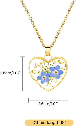 Vista 86 de Collar de flores silvestres prensadas con encaje de Forget-Me-Not y Queen Anne Collar de flores prensadas de oro Collares hechos a mano