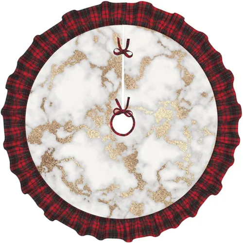 Vista 47 de A Brood of Chickens - Falda de árbol de Navidad de 30 pulgadas con borde de cuadros búfalo rojos y negros, decoración para Feliz Navidad, casa