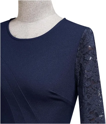 Vista 4 de AISIZE Vestido largo formal de noche con encaje floral en contraste y manga 34 para mujer