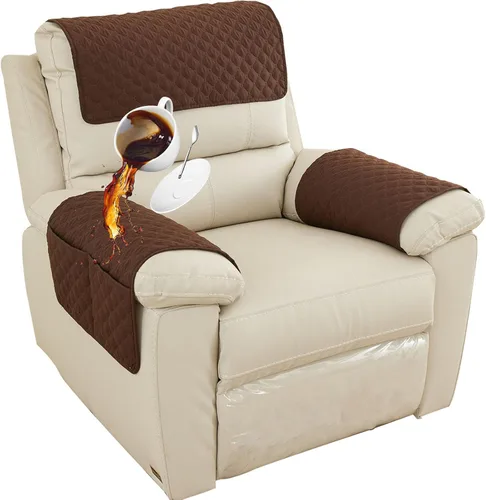 Vista 19 de Funda para Reposabrazos de Sofá, Funda para Reposacabezas de Silla Reclinable, Funda de Sillón con Bolsillos, Protector de Muebles Acolchado Beige