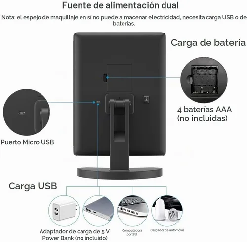 Vista 6 de WEILY Espejo de maquillaje con 21 luces LED, dos modos de fuente de alimentación, pantalla táctil ajustable y espejo de tocador de tres pliegues