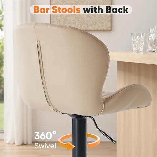 Vista 5 de Sweetcrispy Juego de 2 taburetes de bar, silla giratoria de tela de altura Beige