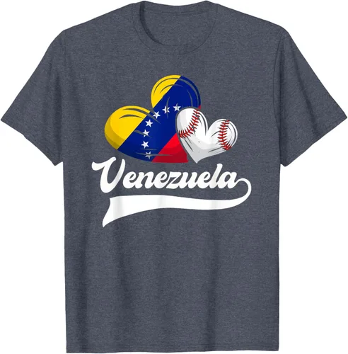 Vista 101 de Camiseta de béisbol venezolana con diseño de corazón y bandera de Venezuela, Negro