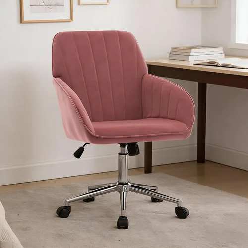 Vista 26 de Silla de escritorio de oficina en casa, cómoda silla de computadora de terciopelo con asiento de respaldo, 300 libras de altura ajustable ergonómica
