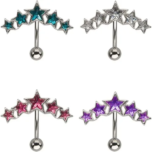 Vista 2 de 316L Surgical Steel Navel Belly Button Ring 716" 5 Stars Clear 14G