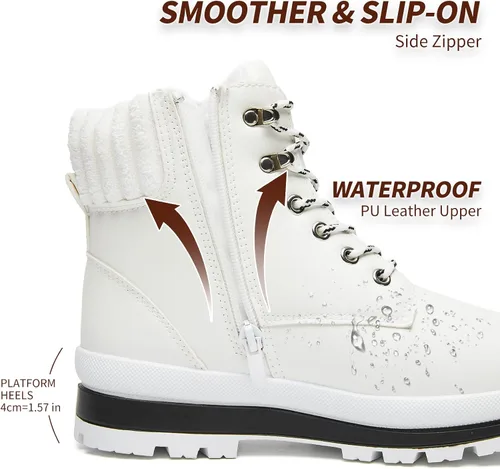 Vista 3 de BABUDOG Botines impermeables para mujer para exteriores (suela antideslizante), botas de combate de moda con cremallera lateral, botas de nieve