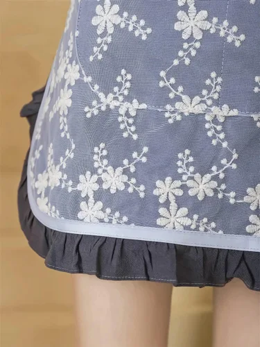 Vista 7 de Delantales de chef unisex blanco retro algodón criada corto 2 bolsillos cintura camarera mitad delantal