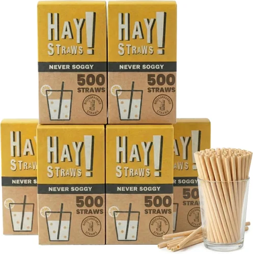 Vista 16 de HAY! Straws Pajitas regulares de 7.75 pulgadas 3000 unidades 100% biodegradables y compostables Duraderas, no se empañan, sin gluten