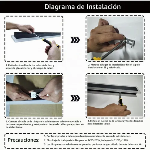 Vista 6 de Paquete de 2 lámparas LED modernas de pared de 23.6 pulgadas de largo, 18 W, impermeable, IP65, blanco cálido, 110 V, lámpara de pared rectangular