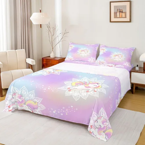 Vista 44 de Juego de sábana bajera ajustable de teñido anudado para niñas, juego de ropa de cama con diseño de arco iris degradado de arcoíris, lindo juego