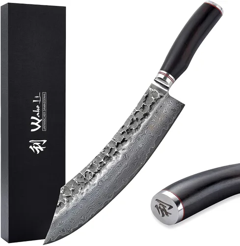 Vista 15 de Wakoli EBO BBQ Hamokiri - Cuchillo de carnicero de damasco de 7.9 pulgadas Acero con núcleo VG10 de 67 capas Mango de madera de roble oscuro