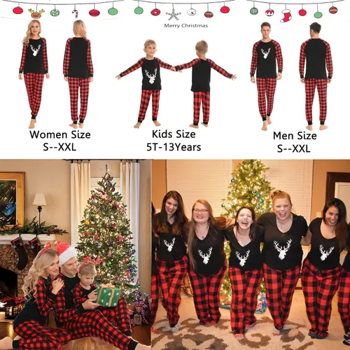 Vista 4 de SWOMOG Pijamas de Navidad familiares a juego, pijamas de Navidad para familia, parejas, adolescentes, niños, niñas, festival de ropa de dormir