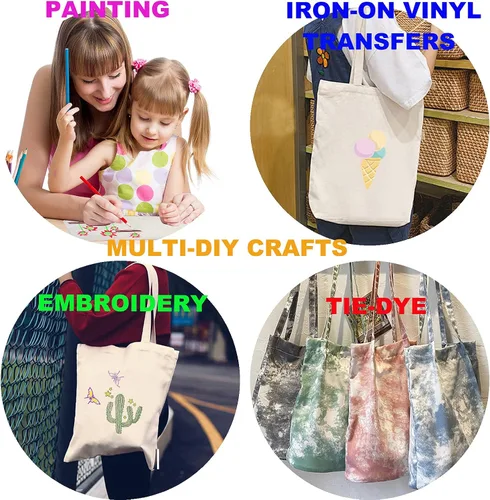 Vista 5 de Veyist 2 bolsas de lona grandes reutilizables, bolsas de lona multiusos en blanco, adecuadas para proyectos de bricolaje, comestibles, compras.