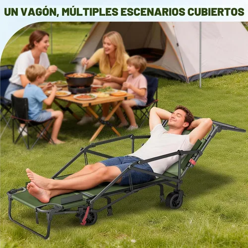 Vista 9 de LEVELEVE Vagón Plegable de Servicio Pesado - Carrito Plegable 2 en 1, Capacidad de 400 libras, Ruedas Todo Terreno con Frenos y Bolsillos Laterales