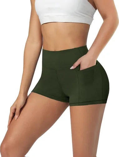 Vista 34 de Biker Shorts for Women with Pockets - 8"/5"/3" Booty Black Spandex Shorts Verde militar