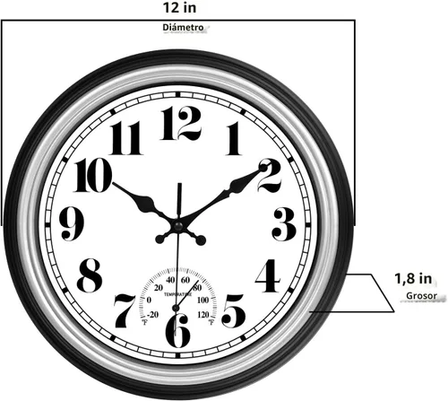 Vista 8 de JENLYSTIME Reloj de pared impermeable retro para interiores y exteriores 12 plata
