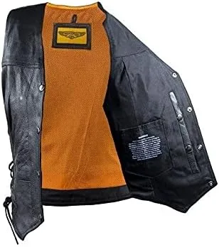Vista 3 de Dream - Chaleco de cuero para mujer, 7 bolsillos, bolsillos laterales, bolsillo para pistola en el interior, regular, Regular