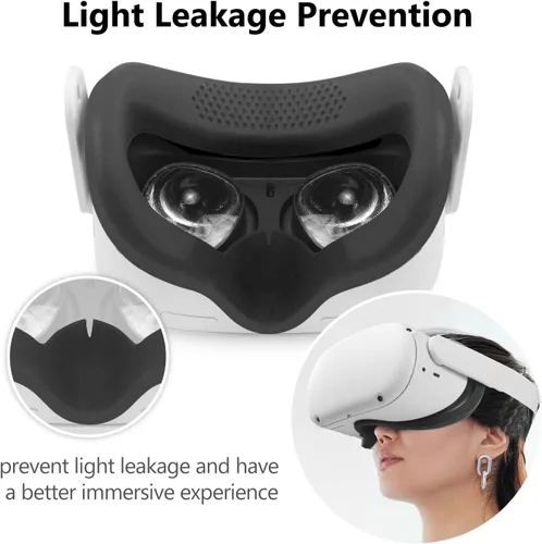 Vista 2 de VR Face Cover - Sweat-Proof Silicone Face Cover Pad for Oculus Quest 2 VR Headset - Washable & Anti-Leakage Lightproof VR Accessories for Oculus