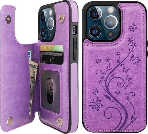 Vista 10 de Vaburs Funda tipo cartera para iPhone 13 Pro, tarjetero con diseño de Azul